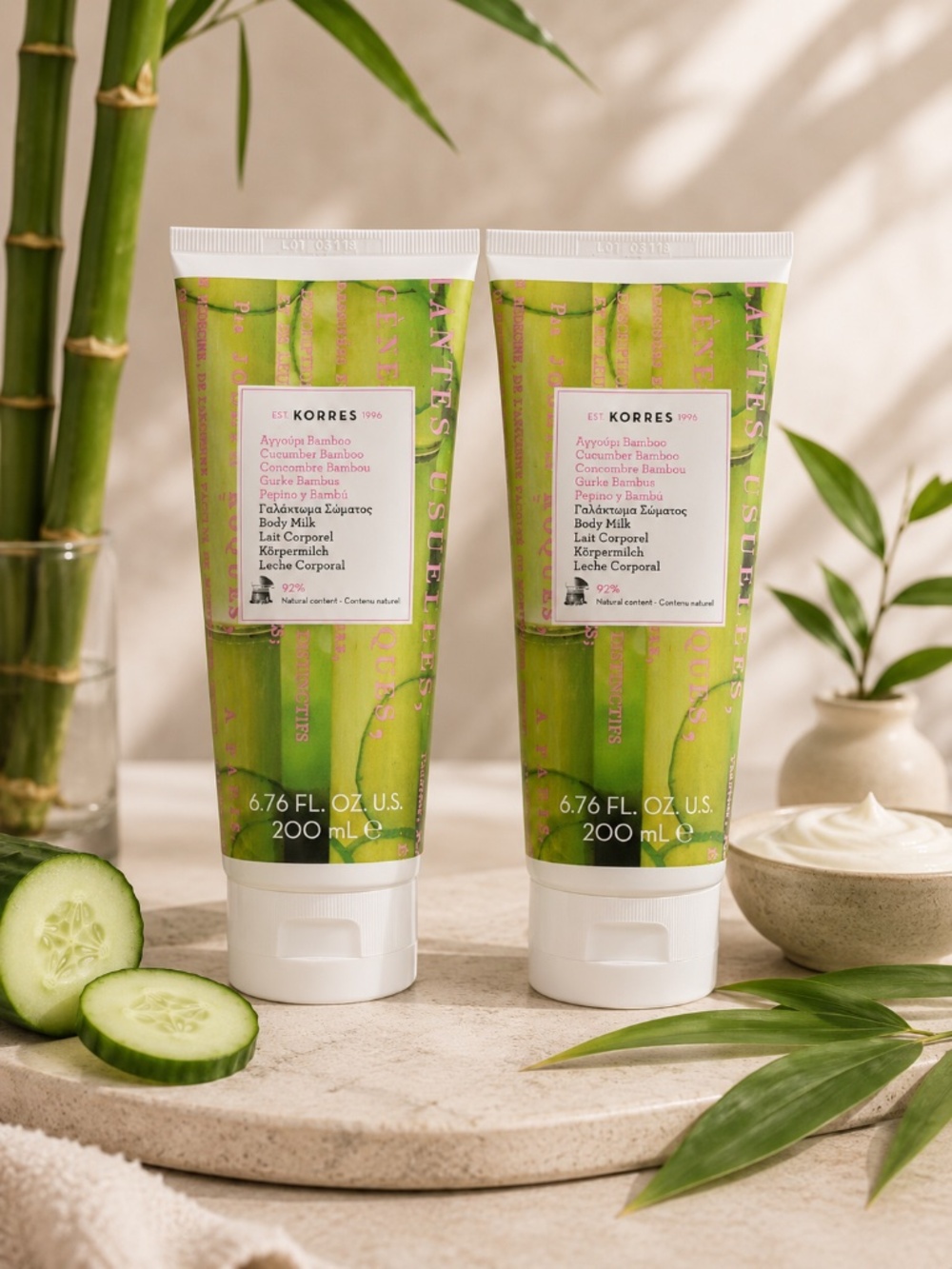2x KORRES Cucumber Bamboo Body Milk Lotion 6.76 oz 200ml NEW SEALED